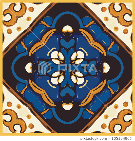 Blue Tiles Background, Old Fasion Retro Azulejo Mosaic Tile, Vintage Portuguese Wall Ceramic Seamless Pattern Blue Tiles Background, Old Fasion Retro Azulejo Mosaic Tile, Vintage Portuguese Wall Ceramic Seamless Pattern 105334965