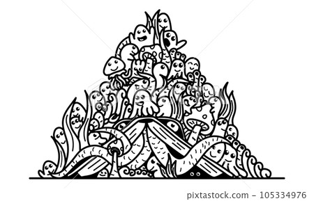 Open book that is surrounded by various creatures. Concept of the power of imagination and the benefits of reading. Vector doodle illustration. Open book that is surrounded by various creatures. Concept of the power of imagination and the benefits of reading. Vector doodle illustration. 105334976