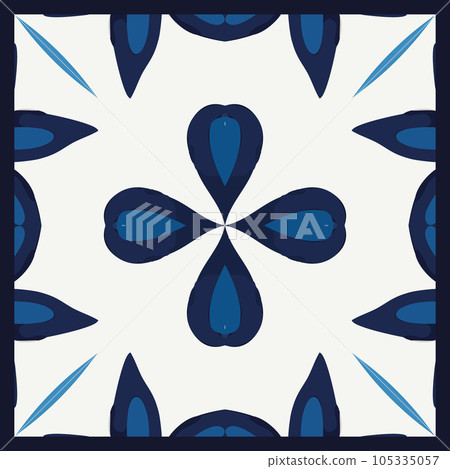 Blue Tiles Background, Old Fasion Retro Azulejo Mosaic Tile, Vintage Portuguese Wall Ceramic Seamless Pattern 105335057