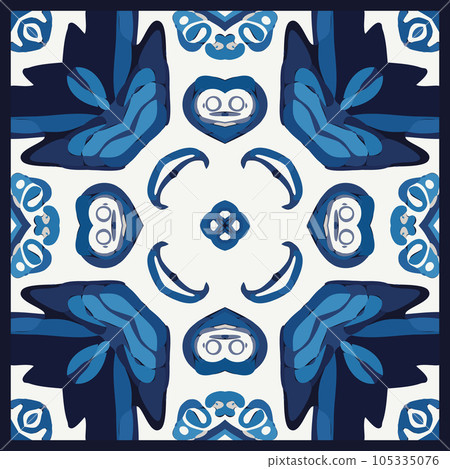 Blue Tiles Background, Old Fasion Retro Azulejo Mosaic Tile, Vintage Portuguese Wall Ceramic Seamless Pattern Blue Tiles Background, Old Fasion Retro Azulejo Mosaic Tile, Vintage Portuguese Wall Ceramic Seamless Pattern 105335076