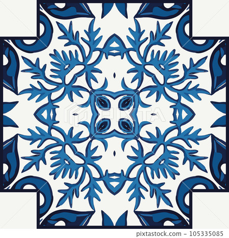 Blue Tiles Background, Old Fasion Retro Azulejo Mosaic Tile, Vintage Portuguese Wall Ceramic Seamless Pattern Blue Tiles Background, Old Fasion Retro Azulejo Mosaic Tile, Vintage Portuguese Wall Ceramic Seamless Pattern 105335085