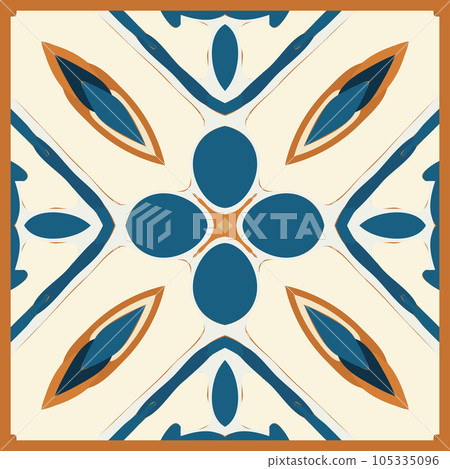 Blue Tiles Background, Old Fasion Retro Azulejo Mosaic Tile, Vintage Portuguese Wall Ceramic Seamless Pattern 105335096