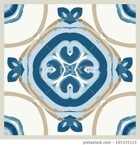 Blue Tiles Background, Old Fasion Retro Azulejo Mosaic Tile, Vintage Portuguese Wall Ceramic Seamless Pattern 105335113