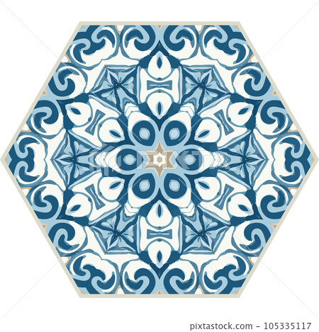 Blue Tiles Background, Old Fasion Retro Azulejo Mosaic Tile, Vintage Portuguese Wall Ceramic Seamless Pattern Blue Tiles Background, Old Fasion Retro Azulejo Mosaic Tile, Vintage Portuguese Wall Ceramic Seamless Pattern 105335117