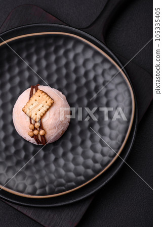 Delicious sweet colorful mochi desserts or ice cream with rice dough and toppings 105335405