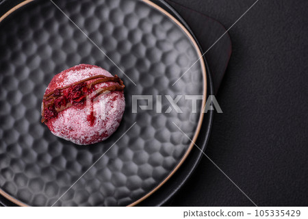 Delicious sweet colorful mochi desserts or ice cream with rice dough and toppings 105335429