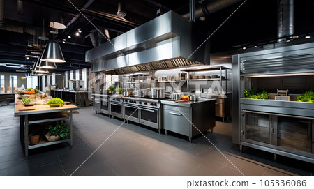 Empty restaurant kitchen with professional equipment 105336086