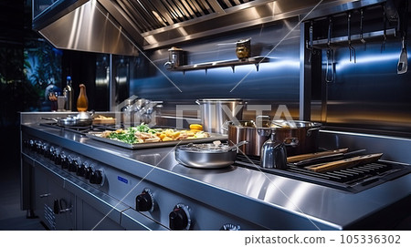 Empty restaurant kitchen with professional equipment 105336302