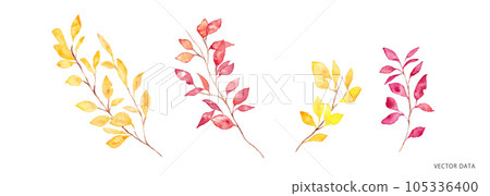 Watercolor. Autumn leaves vector illustration with watercolor touch. Autumn leaves natural background. 105336400
