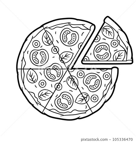 Tasty pizza slice separated. Delicious fast food meal. Illustration for cafe menu. Tasty pizza slice separated. Delicious fast food meal. Illustration for cafe menu. 105336470