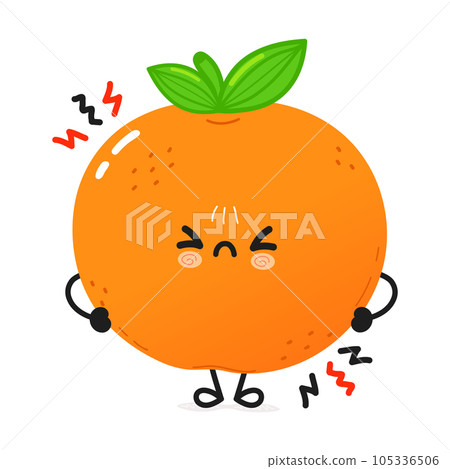 Angry Tangerine fruit character. Vector hand drawn cartoon kawaii character illustration icon. Isolated on white background. Sad Mandarin y character concept Angry Tangerine fruit character. Vector hand drawn cartoon kawaii character illustration icon. Isolated on white background. Sad Mandarin y character concept 105336506