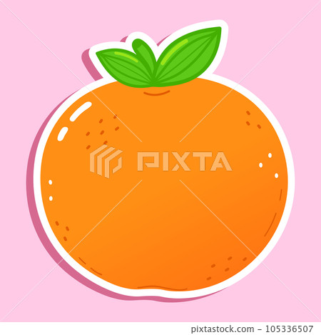 Sticker Tangerine fruit character. Vector hand drawn cartoon kawaii character illustration icon. Isolated on pink background. Mandarin character concept Sticker Tangerine fruit character. Vector hand drawn cartoon kawaii character illustration icon. Isolated on pink background. Mandarin character concept 105336507