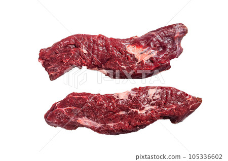 Machete steak raw cut or hanging tender cut. High quality Isolate, white background. Machete steak raw cut or hanging tender cut. High quality Isolate, white background. 105336602