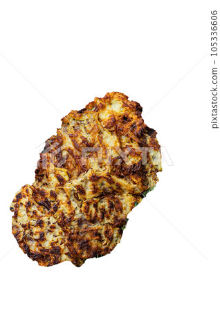 Potato pancakes with herbs and salt on wooden board. High quality Isolate, white background. 105336606