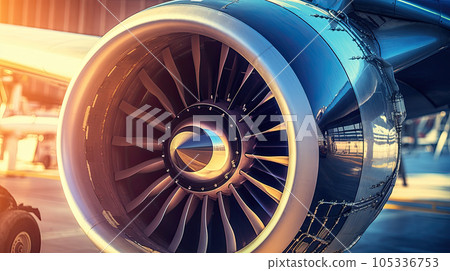 Turbo-jet engine of the plane, close up 105336753