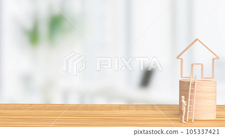 The wood man figure and home icon for property business concept 3d rendering 105337421