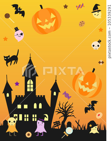 Halloween card with ghosts and sweets, vertical version Halloween card with ghosts and sweets, vertical version 105339291