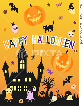 Halloween card vertical version studded with ghosts and sweets Halloween card vertical version studded with ghosts and sweets 105339292