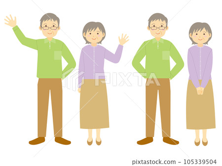一組老年夫婦各種姿勢的插畫_1 105339504