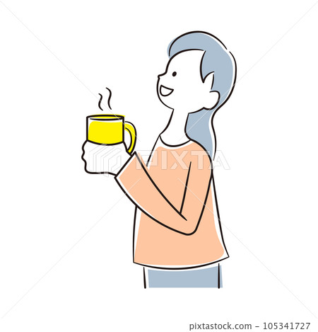 一個亞洲女人用杯子放鬆的插圖素材 105341727