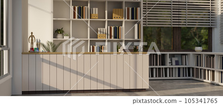 Interior design of a modern minimal and cozy reading room or bookstore 105341765