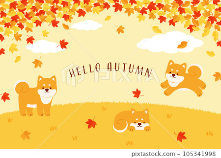 Background illustration of a Shiba Inu playing in the autumn forest Background illustration of a Shiba Inu playing in the autumn forest 105341998