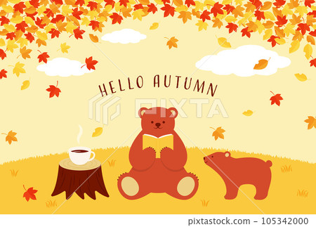 秋天森林裡一隻熊讀書的背景圖 105342000