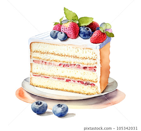 Shortcake with strawberries and blueberries Generative AI 105342031