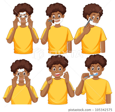 Set of Afro teen with cleaning routine Set of Afro teen with cleaning routine 105342575