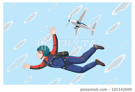 Male skydiver freefall on sky with airplane on background 105342600