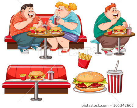 Fat Couple Eating Fast Food 105342605