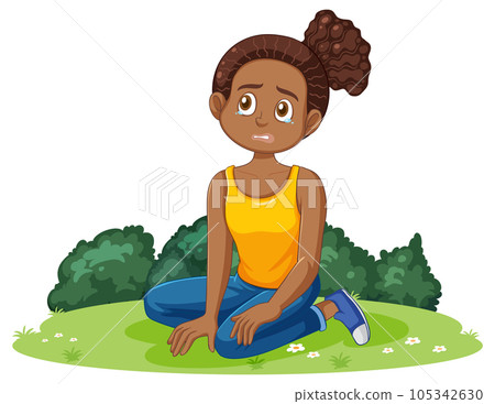 Emotional teen sitting on the grass Emotional teen sitting on the grass 105342630