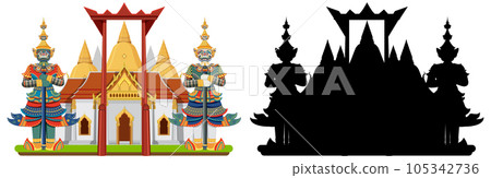 Thailand tourist attraction landmark with silhouette 105342736