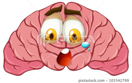 Cartoon human brain with facial expression 105342799