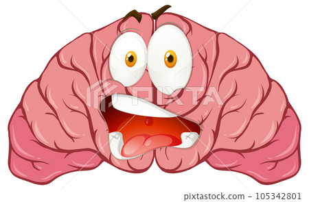 Cartoon human brain with facial expression 105342801