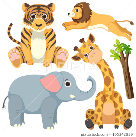 Set of simple cute animals cartoon character 105342839