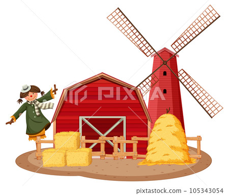 Farm barn with windmill - Stock Illustration [105343054] - PIXTA