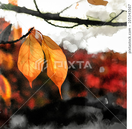 黃葉水彩畫（帶空格）生成AI 105343087