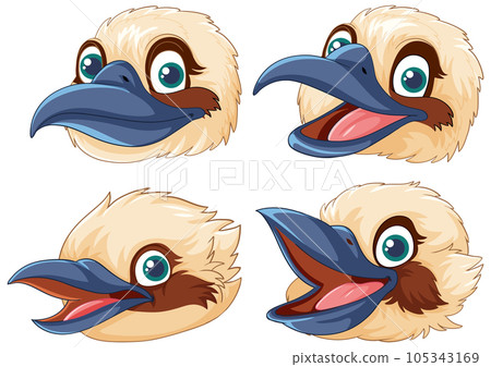 Set of Kookaburra native Australia birds with different emotions depicted in a vector cartoon illustration style Set of Kookaburra native Australia birds with different emotions depicted in a vector cartoon illustration style 105343169