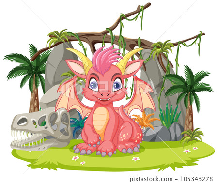Dragon Cartoon Character in the Wood Dragon Cartoon Character in the Wood 105343278