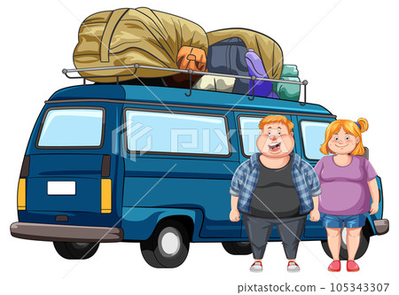 Travel van with overweight couple Travel van with overweight couple 105343307