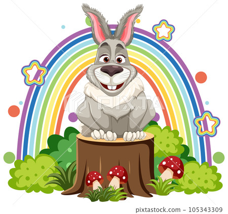 Funny Rabbit with Rainbow Background Funny Rabbit with Rainbow Background 105343309