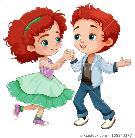 Cute Couple Kids Dancing Together Cute Couple Kids Dancing Together 105343377