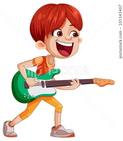 Male rock musician playing bass 105343407