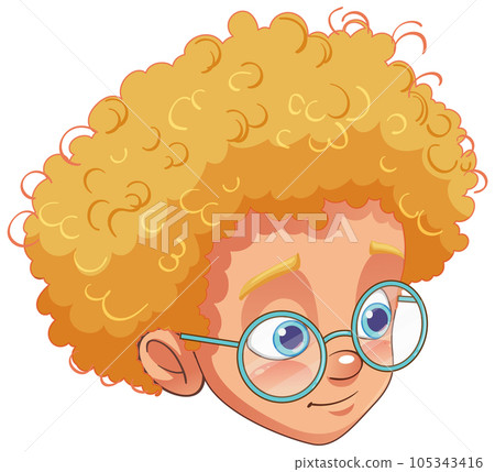 Cute curly hair boy wearing glasses head Cute curly hair boy wearing glasses head 105343416