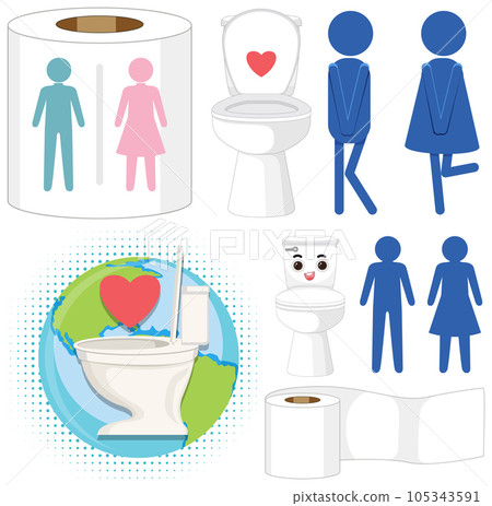 Toilet Cartoon Icons Set for Bathroom Decor and Signage 105343591