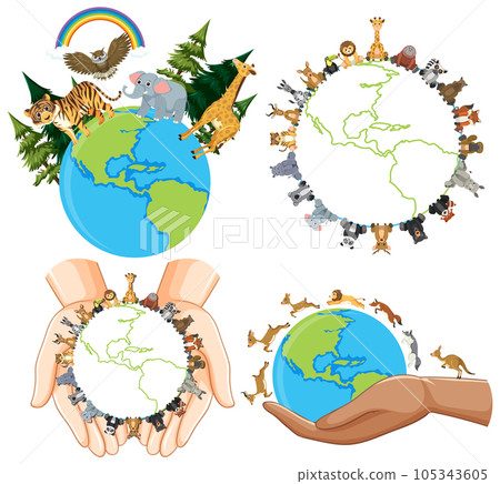 Save the world and animal cartoon logo 105343605