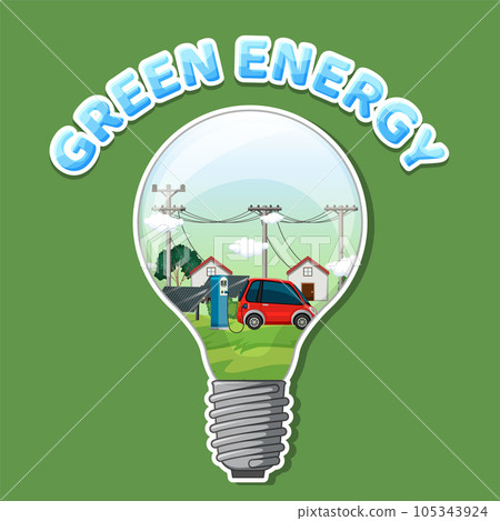Green energy text with lightbulb banner template 105343924
