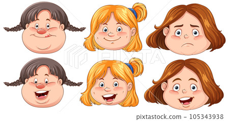 Overweight girl facial expression collection Overweight girl facial expression collection 105343938