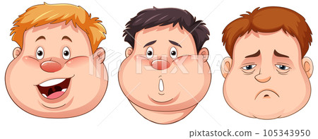 Overweight boy facial expression collection 105343950